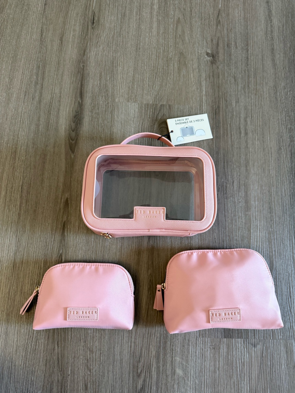 Ted Baker London Pink Three Piece Makeup Bag Set With Travel Bottles NWT